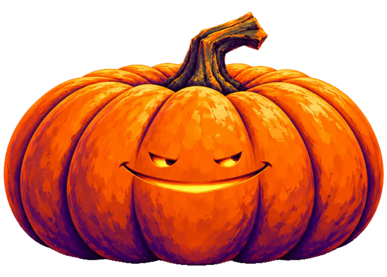 Big Jack, an enormous orange pumpkin with a twisted stem and a smug, sleepy grin
